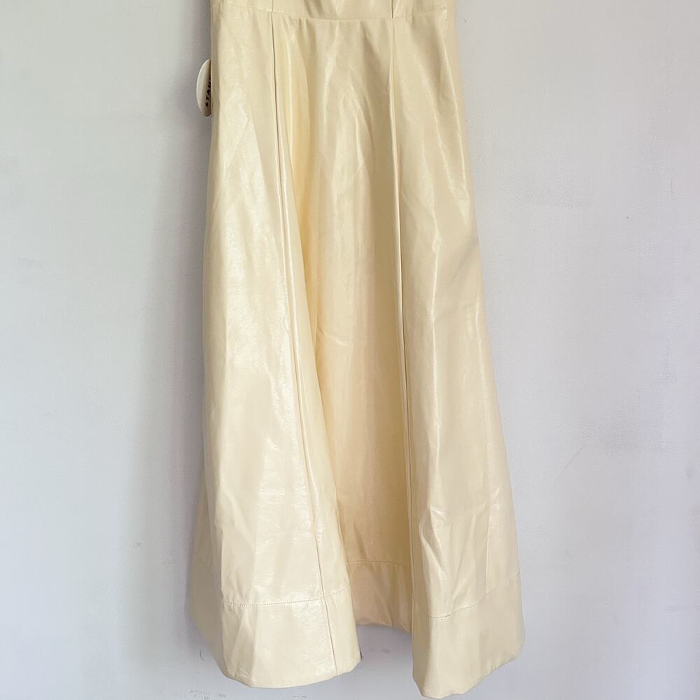 NEW Staud Faux Leather Abstract Fit Flare Midi Dress Cream Size 2 - Picture 3 of 8
